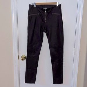 Dark purple polyurethane stretchy fau leather moto biker pants